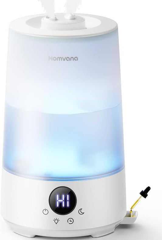 Homvana Humidifiers for Bedroom Home, 3.6 L Cool Mist Top-Fill 34H Super Long Time, Quiet 16dB, Baby Humidifier, Oil Diffuser for Large Room, Plants, Nursery, Office BPA FREE, 7 Color Light Ultrasonic