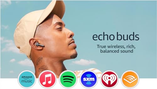 All-new Echo Buds (2023 Release) | True Wireless Bluetooth 5.2 Earbuds with Alexa, audio personalization, multipoint, 20H battery with charging case, fast charging, sweat resistant | Black