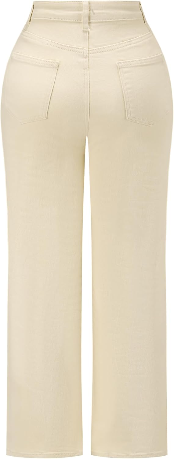 THUNDER STAR Womens High Waisted Wide Leg Jeans Stretchy Distressed Denim Pants