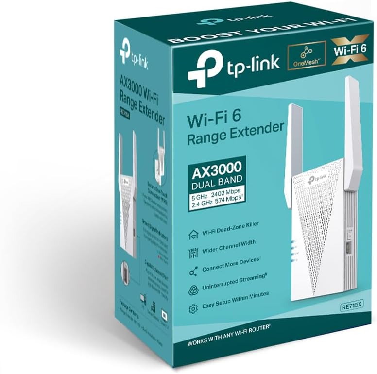 TP-Link AX3000 WiFi 6 Range Extender | PCMag Editor's Choice | Dual-Band Wireless Repeater w/Ethernet Port | Up to 2400 Sq. Ft., 64 Devices | Internet Signal Booster | APP Setup | EasyMesh (RE715X)