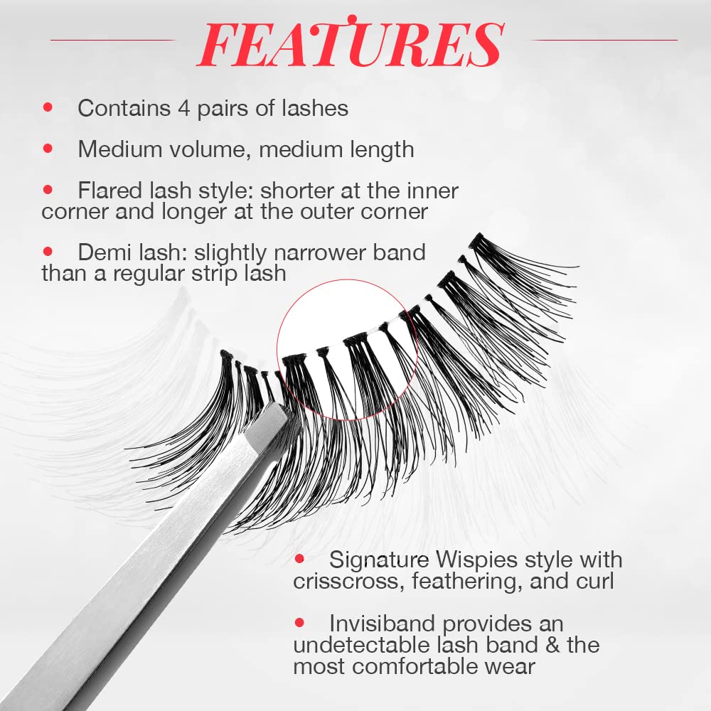 Ardell Demi Wispies - Black, The Original Feathered Lash with Invisiband, 6 pairs, 1-pack