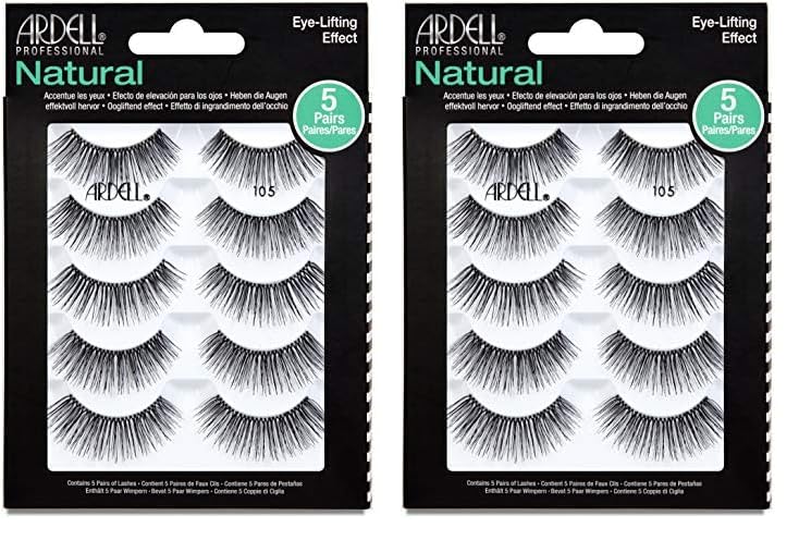 Ardell False Eyelashes Natural 105 - Black, Full Volume, Reusable Lashes for Natural Look, Premium Strip Lashes, 5 Pairs, 1 Pack