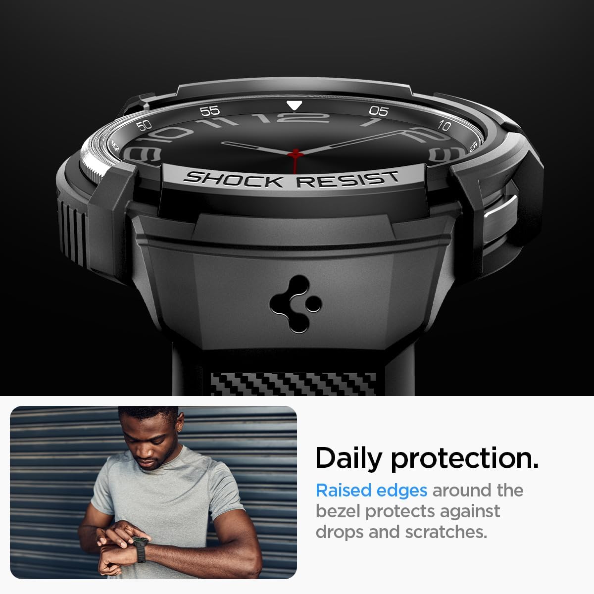 Spigen Rugged Armor Pro Designed for Samsung Galaxy Watch 6 Classic 47mm Case with Band, Rugged Galaxy Watch Band with Protective Case (2023) - Black