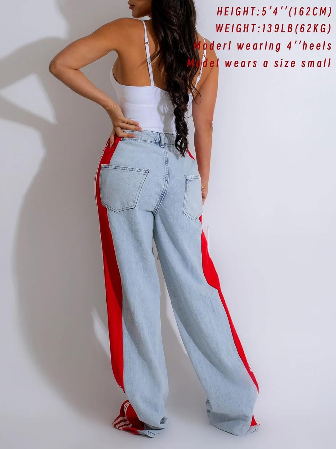 Angsuttc Womens Jeans with Patchwork Stripes High Waisted Stretchy Denim Color Block Straight Wide Leg Trendy Jean