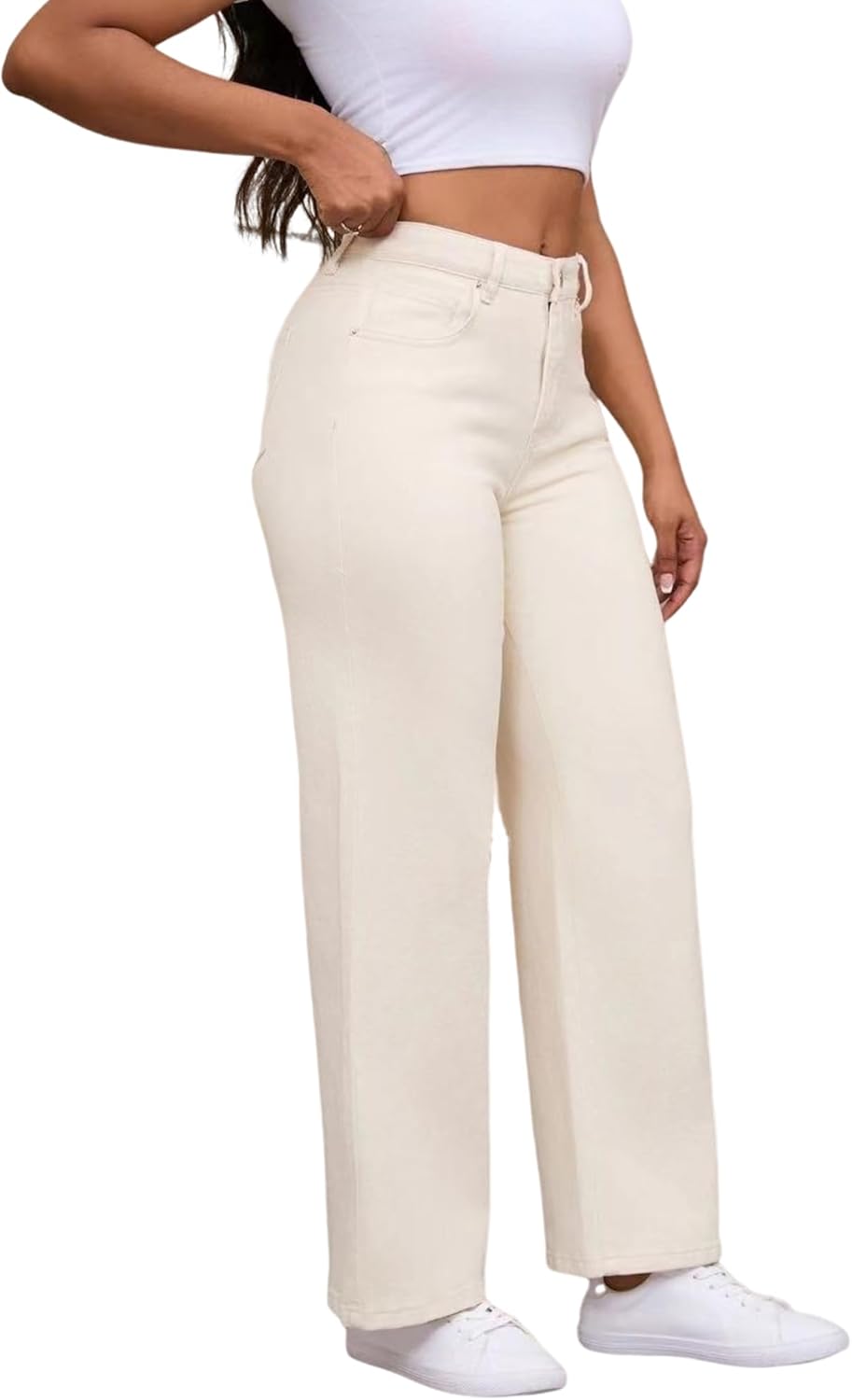 THUNDER STAR Womens High Waisted Wide Leg Jeans Stretchy Distressed Denim Pants