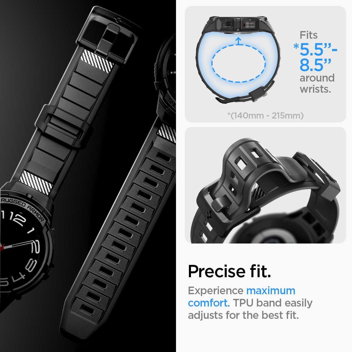 Spigen Rugged Armor Pro Designed for Samsung Galaxy Watch 6 Classic 47mm Case with Band, Rugged Galaxy Watch Band with Protective Case (2023) - Black