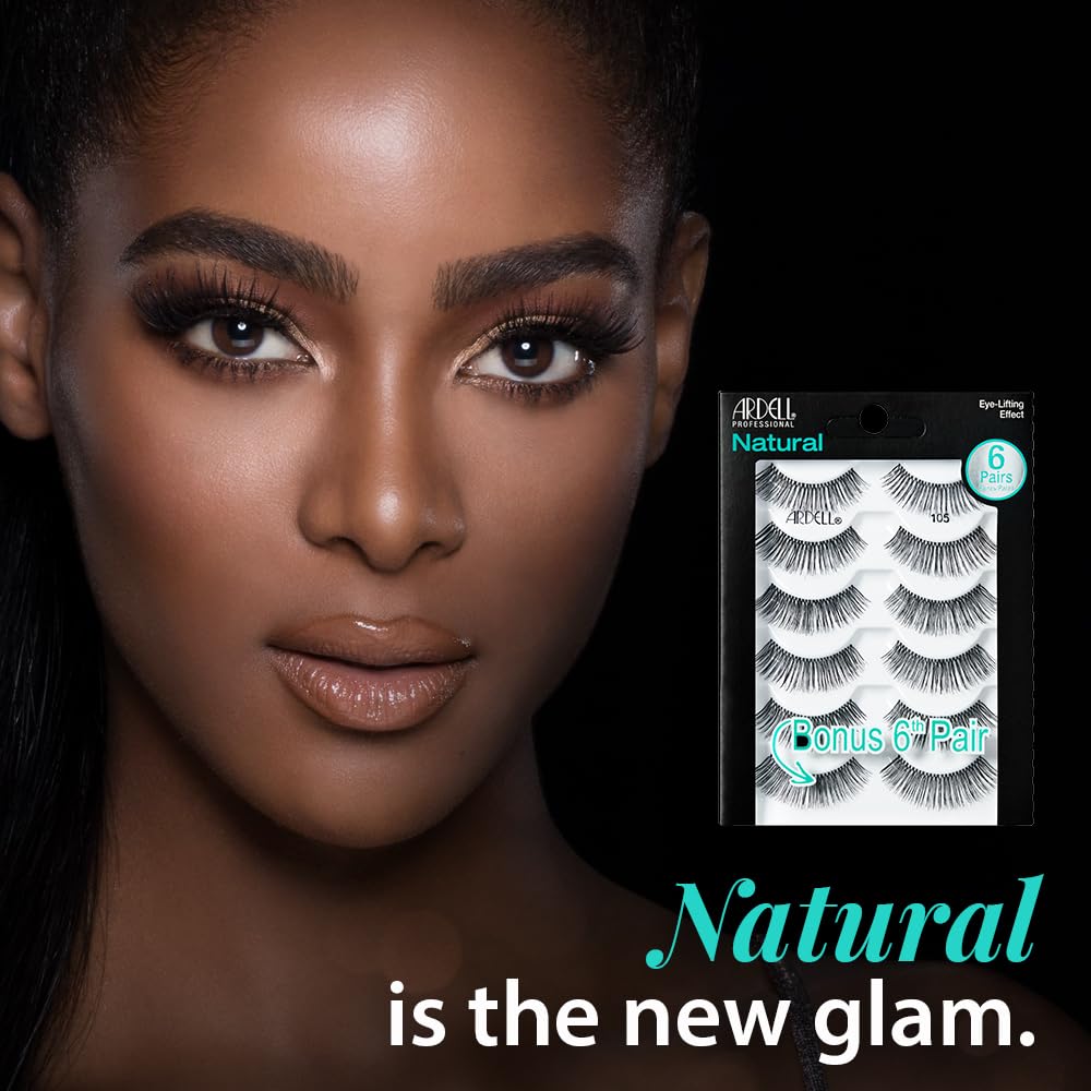 Ardell False Eyelashes Natural 105 - Black, Full Volume, Reusable Lashes for Natural Look, Premium Strip Lashes, 5 Pairs, 1 Pack