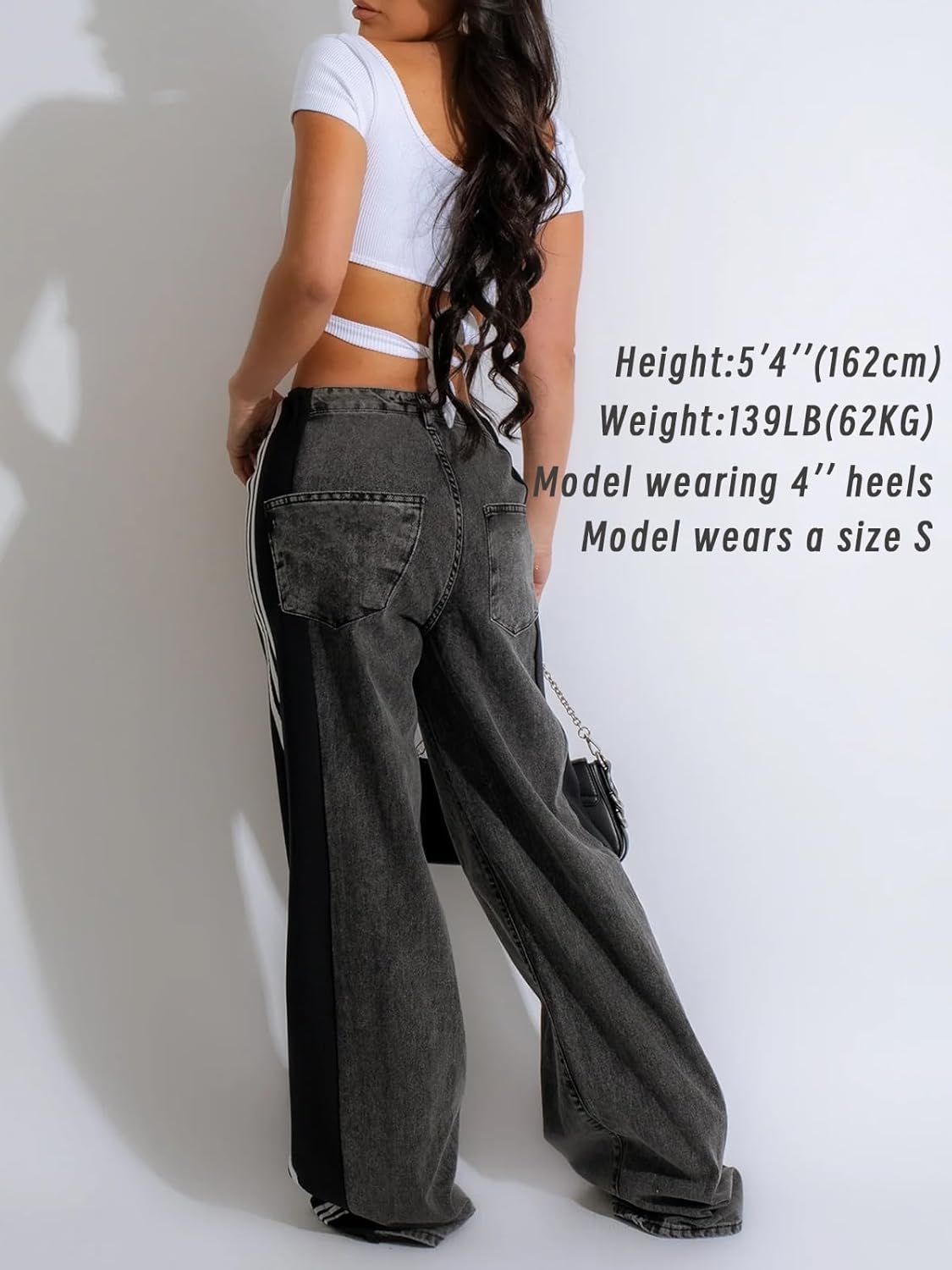 Angsuttc Womens Jeans with Patchwork Stripes High Waisted Stretchy Denim Color Block Straight Wide Leg Trendy Jean