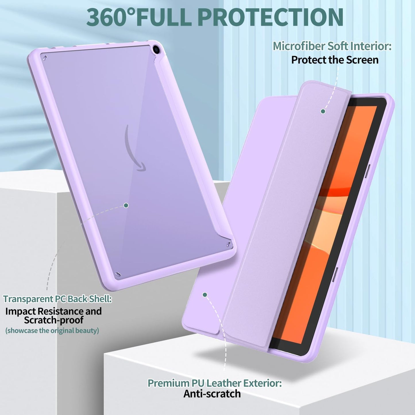 New Amazon Fire HD 10 Tablet Case(Only Fit 13th Gen, 2023 Release), Sanyetral Premium PU Leather Trifold Stand PC Clear Back Cover Case with Auto Wake/Sleep, Not for Nokia iPad Samsung -Navy Blue