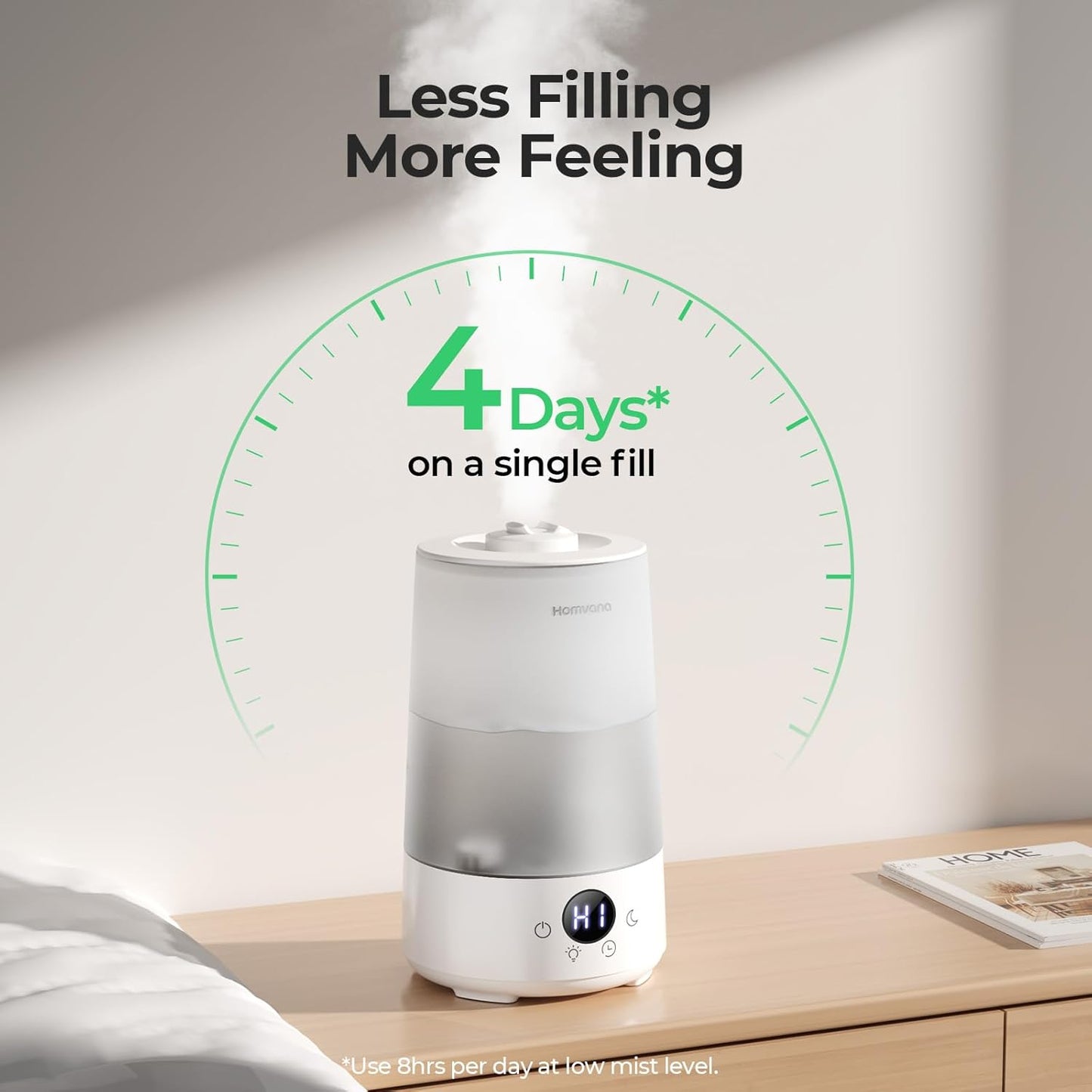 Homvana Humidifiers for Bedroom Home, 3.6 L Cool Mist Top-Fill 34H Super Long Time, Quiet 16dB, Baby Humidifier, Oil Diffuser for Large Room, Plants, Nursery, Office BPA FREE, 7 Color Light Ultrasonic