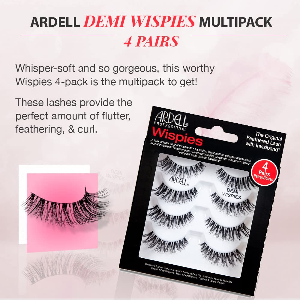 Ardell Demi Wispies - Black, The Original Feathered Lash with Invisiband, 6 pairs, 1-pack