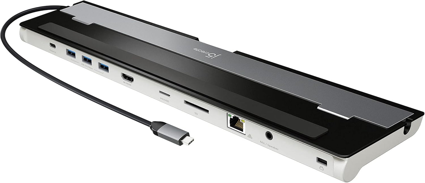 j5create USB-C 4K HDMI Docking Station (9-in-1), 4K HDMI, 5Gbps USB-A x3, Card Reader, PD 100W, Gigabit Ethernet, Combo Audio Jack, for MacBook, and Windows USB-C Laptop (JCD533)