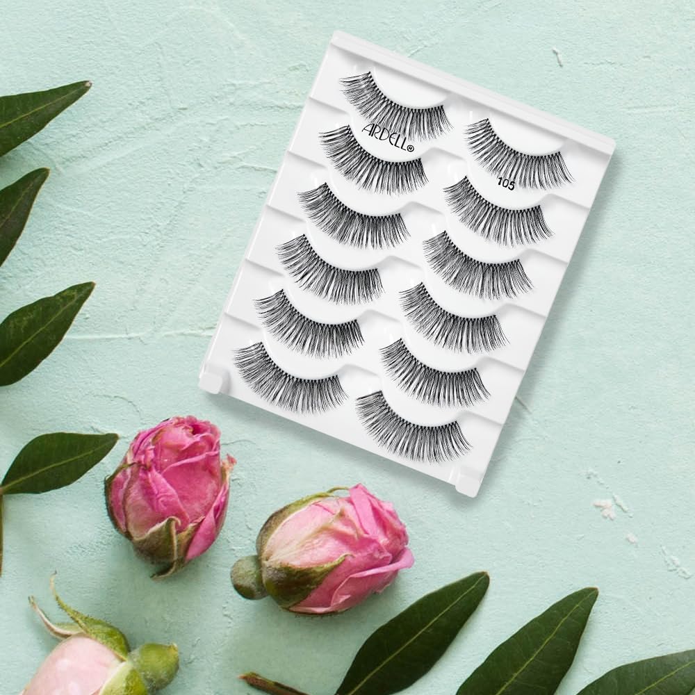 Ardell False Eyelashes Natural 105 - Black, Full Volume, Reusable Lashes for Natural Look, Premium Strip Lashes, 5 Pairs, 1 Pack