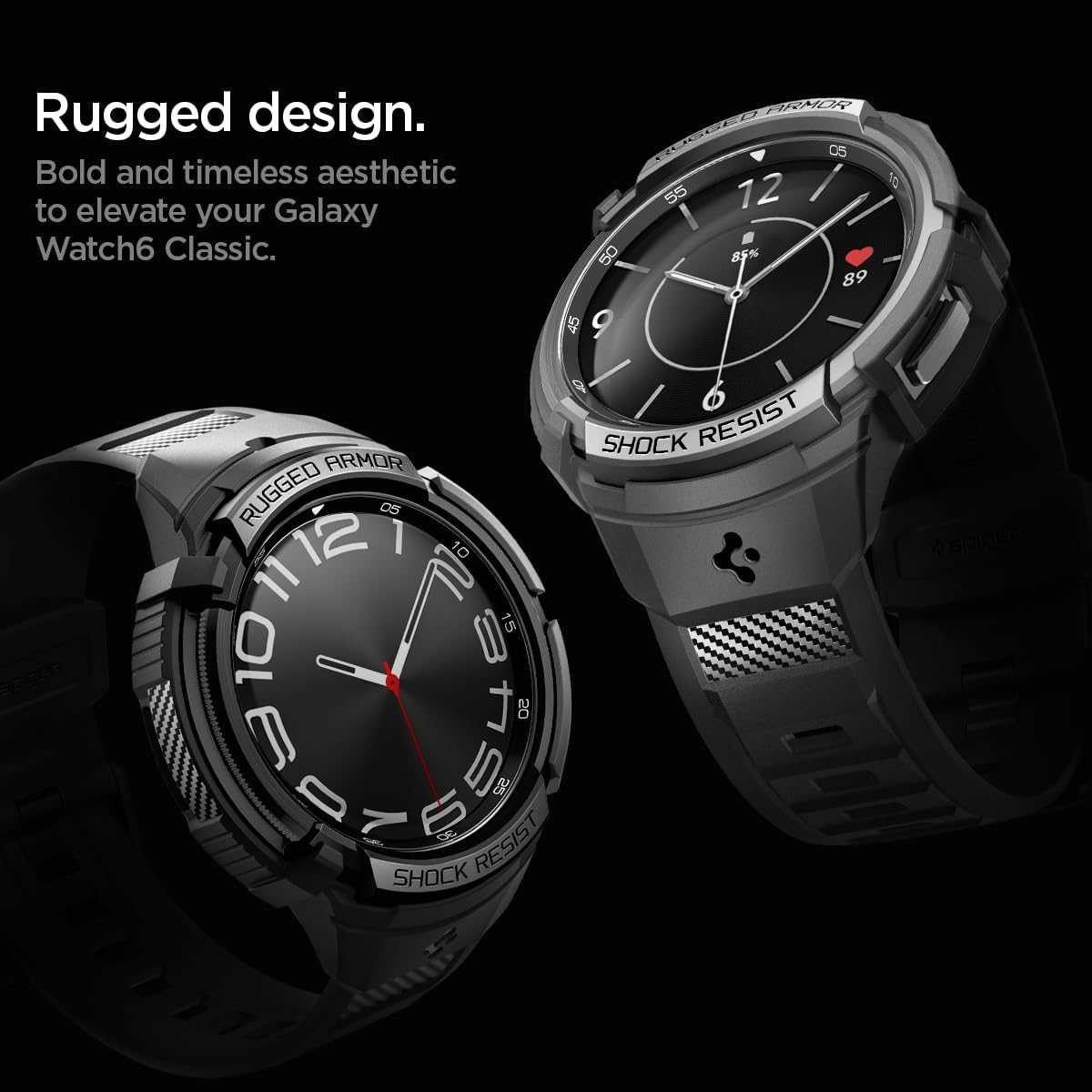 Spigen Rugged Armor Pro Designed for Samsung Galaxy Watch 6 Classic 47mm Case with Band, Rugged Galaxy Watch Band with Protective Case (2023) - Black
