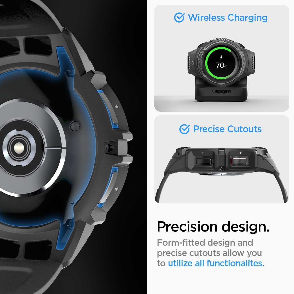 Spigen Rugged Armor Pro Designed for Samsung Galaxy Watch 6 Classic 47mm Case with Band, Rugged Galaxy Watch Band with Protective Case (2023) - Black