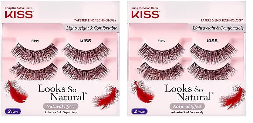 KISS Looks So Natural False Eyelashes Multipack, Lightweight & Comfortable, Tapered End Technology, Reusable, Cruelty-Free, Contact Lens Friendly, Style 'Shy', 5 Pairs Fake Eyelashes