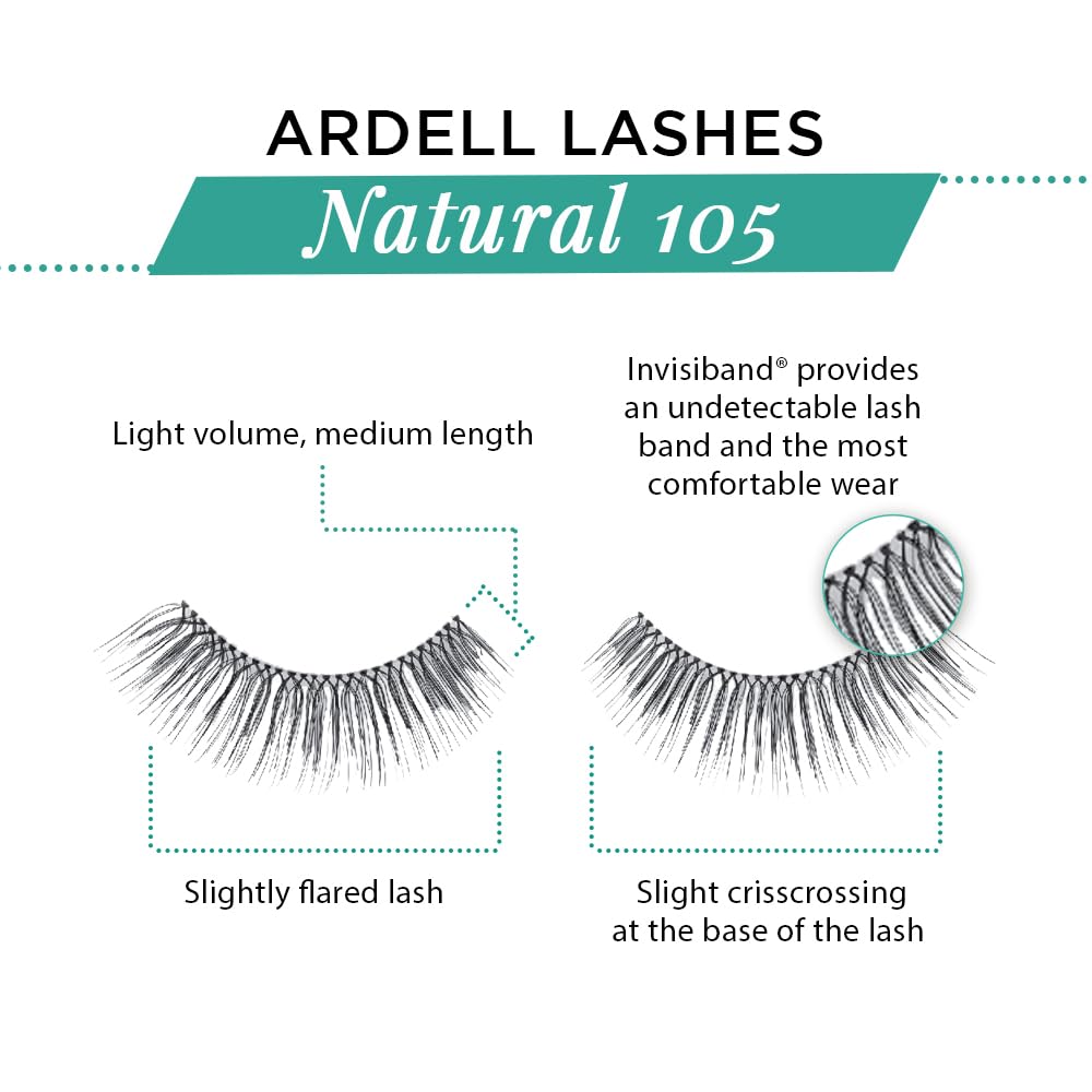 Ardell False Eyelashes Natural 105 - Black, Full Volume, Reusable Lashes for Natural Look, Premium Strip Lashes, 5 Pairs, 1 Pack