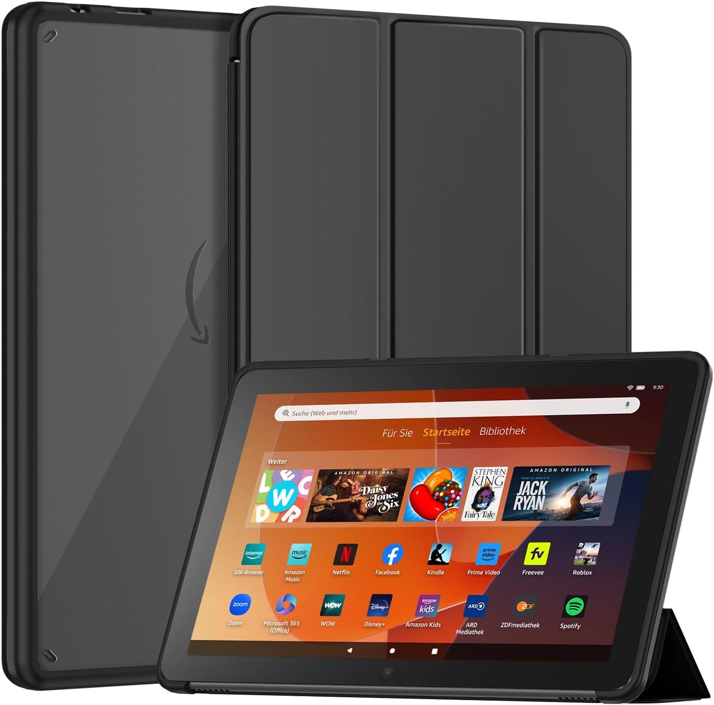 New Amazon Fire HD 10 Tablet Case(Only Fit 13th Gen, 2023 Release), Sanyetral Premium PU Leather Trifold Stand PC Clear Back Cover Case with Auto Wake/Sleep, Not for Nokia iPad Samsung -Navy Blue