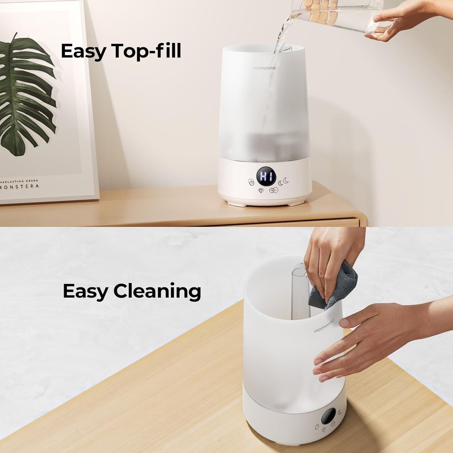 Homvana Humidifiers for Bedroom Home, 3.6 L Cool Mist Top-Fill 34H Super Long Time, Quiet 16dB, Baby Humidifier, Oil Diffuser for Large Room, Plants, Nursery, Office BPA FREE, 7 Color Light Ultrasonic