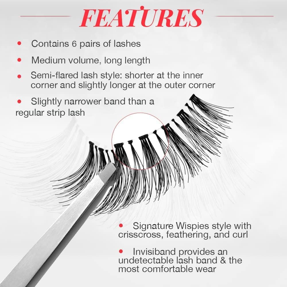 Ardell Demi Wispies - Black, The Original Feathered Lash with Invisiband, 6 pairs, 1-pack