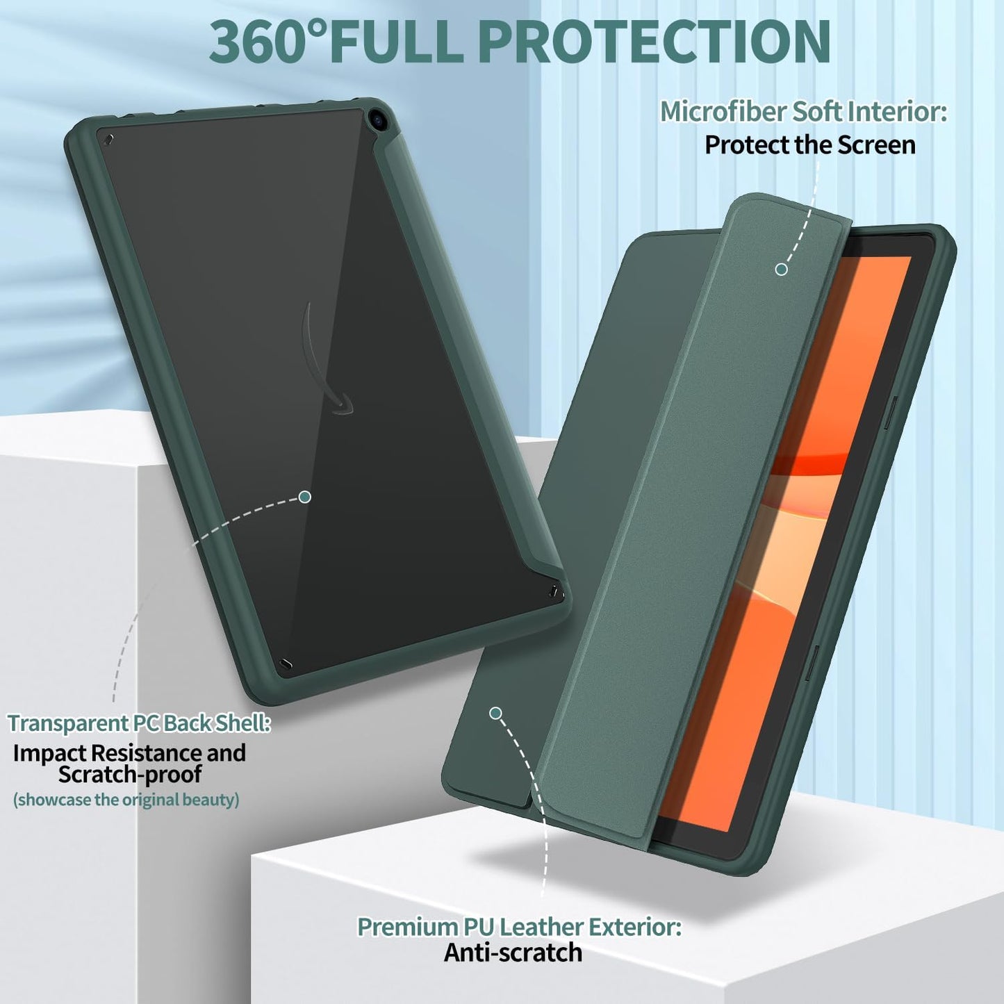 New Amazon Fire HD 10 Tablet Case(Only Fit 13th Gen, 2023 Release), Sanyetral Premium PU Leather Trifold Stand PC Clear Back Cover Case with Auto Wake/Sleep, Not for Nokia iPad Samsung -Navy Blue