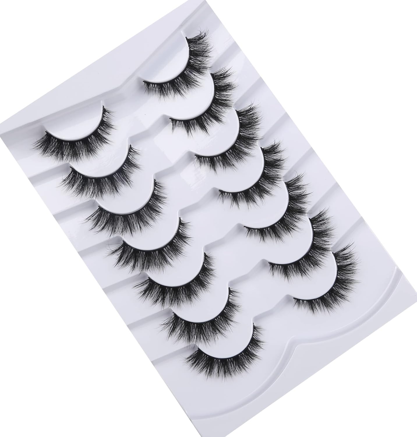 Pooplunch False Eyelashes Cat Eye Wispy Faux Mink Lashes Pack Fluffy Short Natural Fake Lashes 7 Pairs Multipack