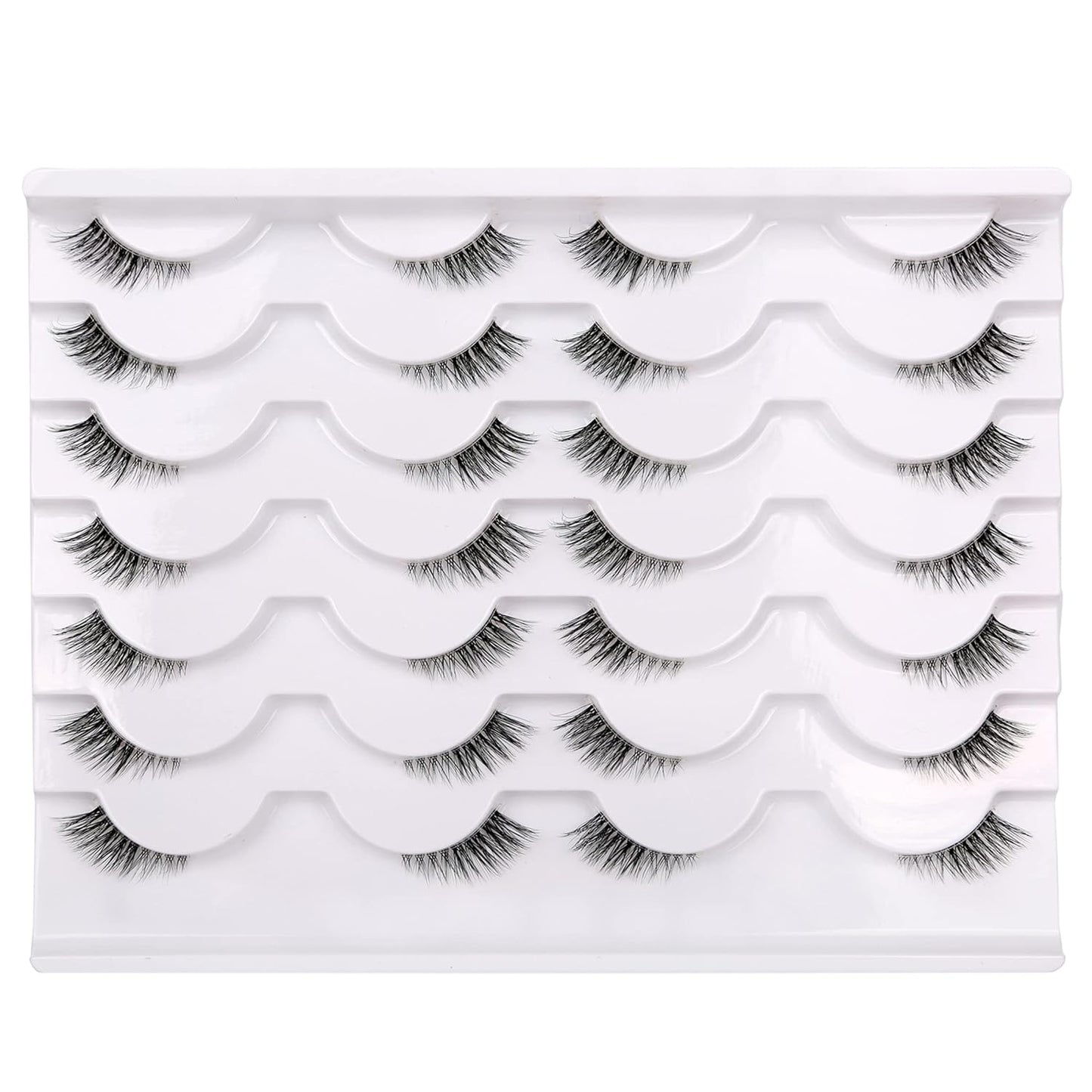 Pooplunch False Eyelashes Cat Eye Wispy Faux Mink Lashes Pack Fluffy Short Natural Fake Lashes 7 Pairs Multipack