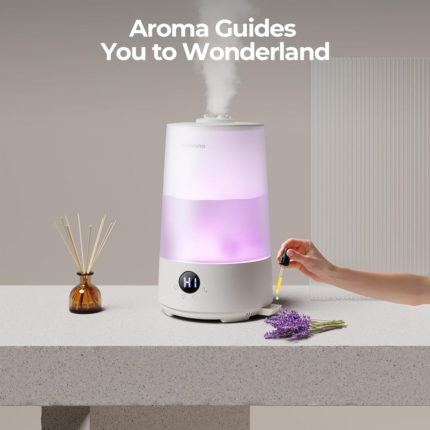 Homvana Humidifiers for Bedroom Home, 3.6 L Cool Mist Top-Fill 34H Super Long Time, Quiet 16dB, Baby Humidifier, Oil Diffuser for Large Room, Plants, Nursery, Office BPA FREE, 7 Color Light Ultrasonic