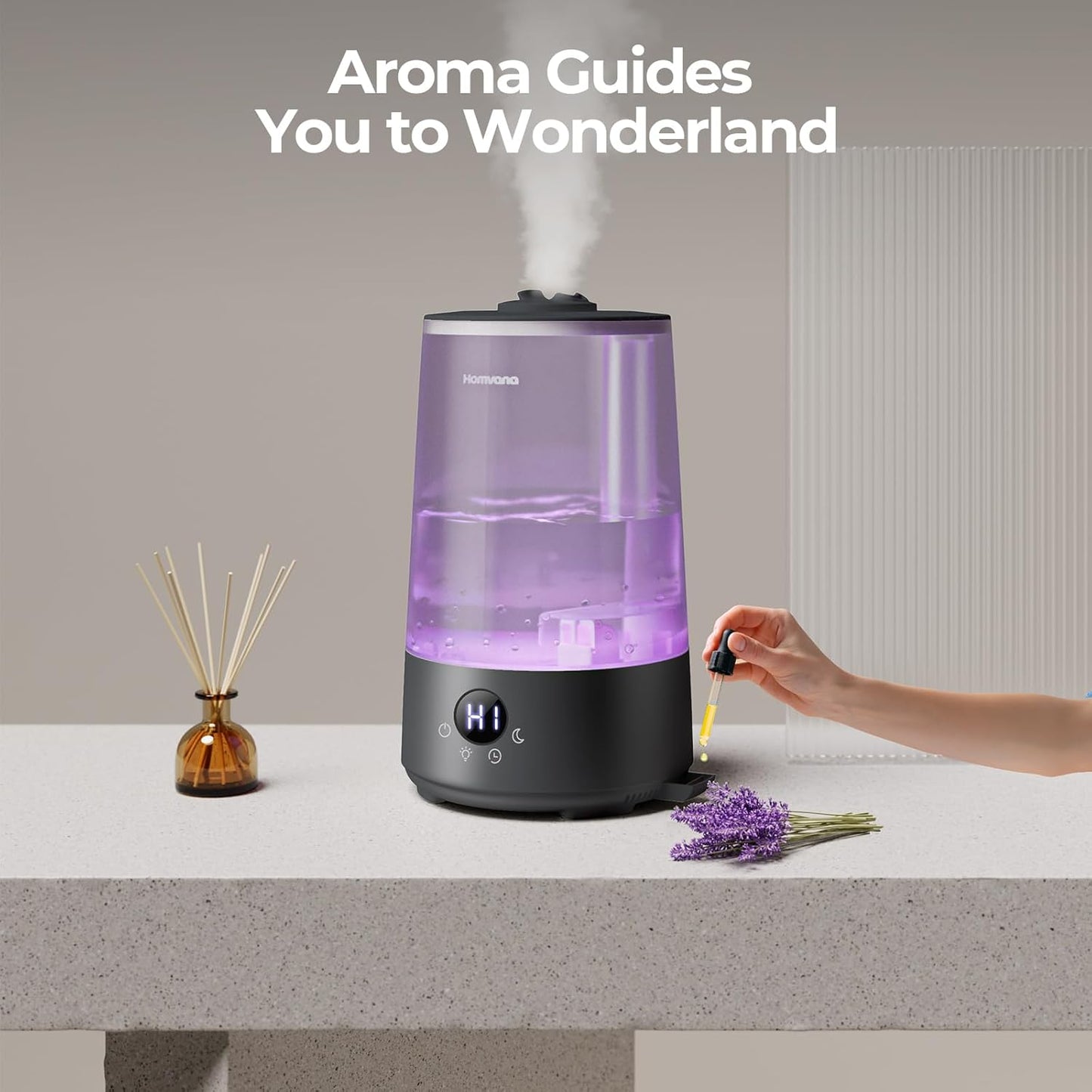 Homvana Humidifiers for Bedroom Home, 3.6 L Cool Mist Top-Fill 34H Super Long Time, Quiet 16dB, Baby Humidifier, Oil Diffuser for Large Room, Plants, Nursery, Office BPA FREE, 7 Color Light Ultrasonic