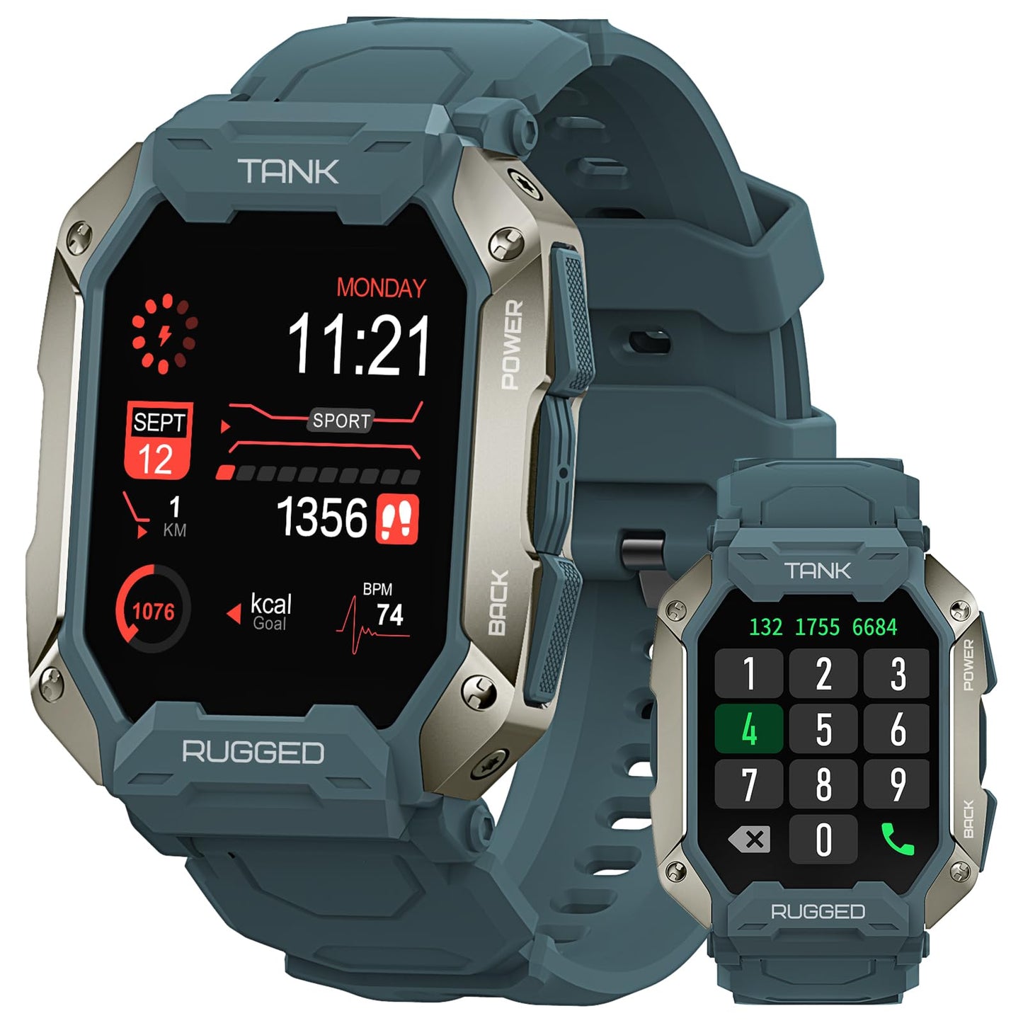AMAZTIM Smart Watches for Men,50M Waterproof Rugged Military Grade Bluetooth Call(Answer/Dial Calls),Health Tracker for Android Phones and iPhone Compatible,1.72" Heart Rate Watch