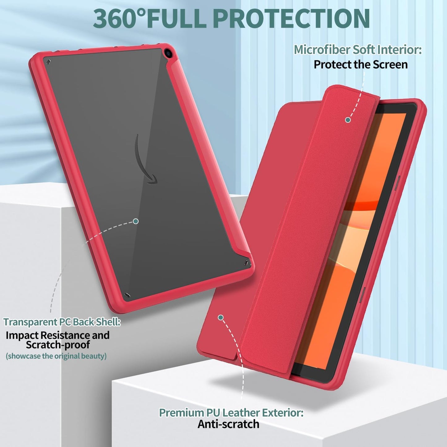 New Amazon Fire HD 10 Tablet Case(Only Fit 13th Gen, 2023 Release), Sanyetral Premium PU Leather Trifold Stand PC Clear Back Cover Case with Auto Wake/Sleep, Not for Nokia iPad Samsung -Navy Blue