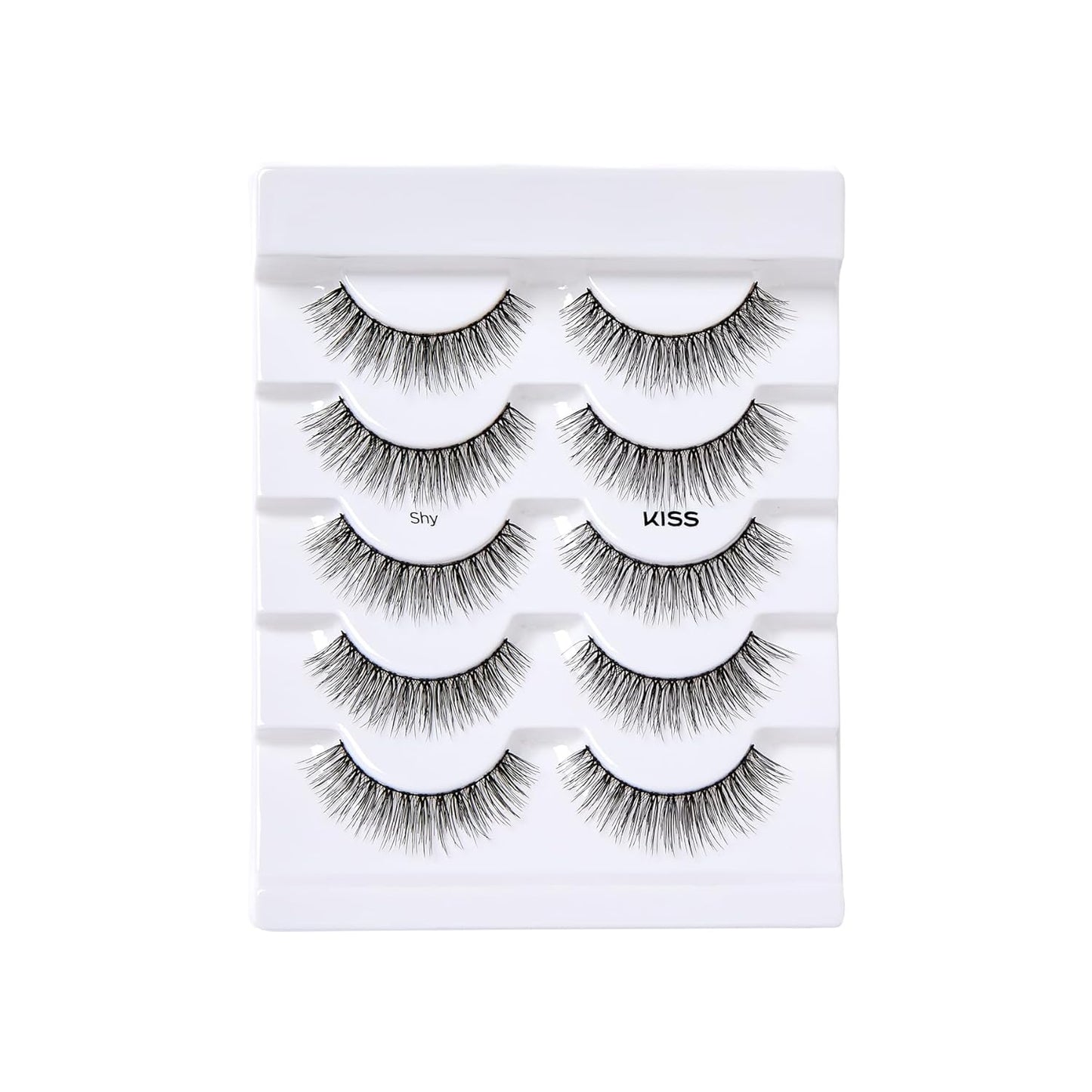 KISS Looks So Natural False Eyelashes Multipack, Lightweight & Comfortable, Tapered End Technology, Reusable, Cruelty-Free, Contact Lens Friendly, Style 'Shy', 5 Pairs Fake Eyelashes