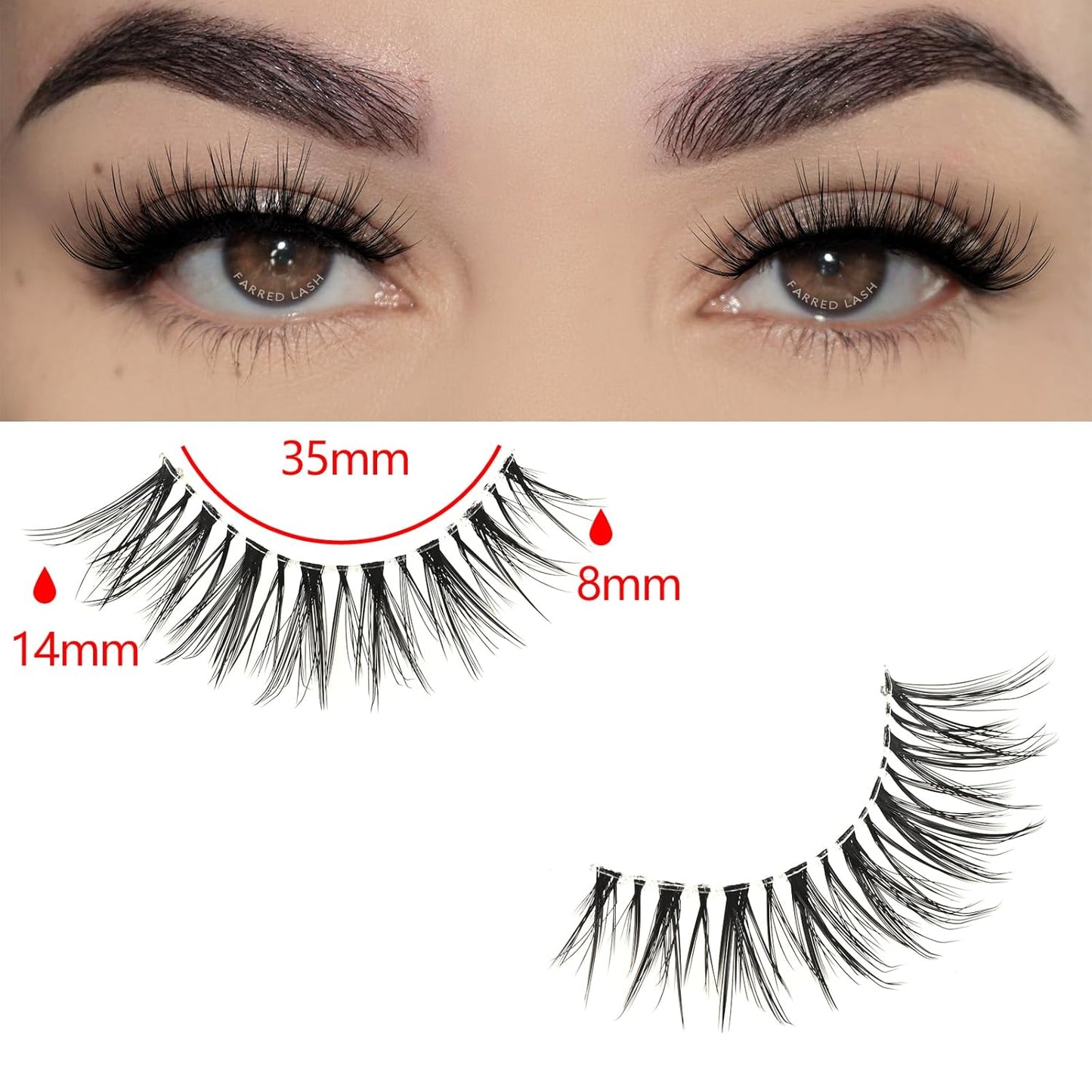 FARRED Natural Lashes Wispy False Eyelashes Fake Cat Eye Lashes Pack 10 Pairs Natural Look Lash Strips Fluffy Mink Eyelash Full Strip Lashes (C1 | 8-14MM)