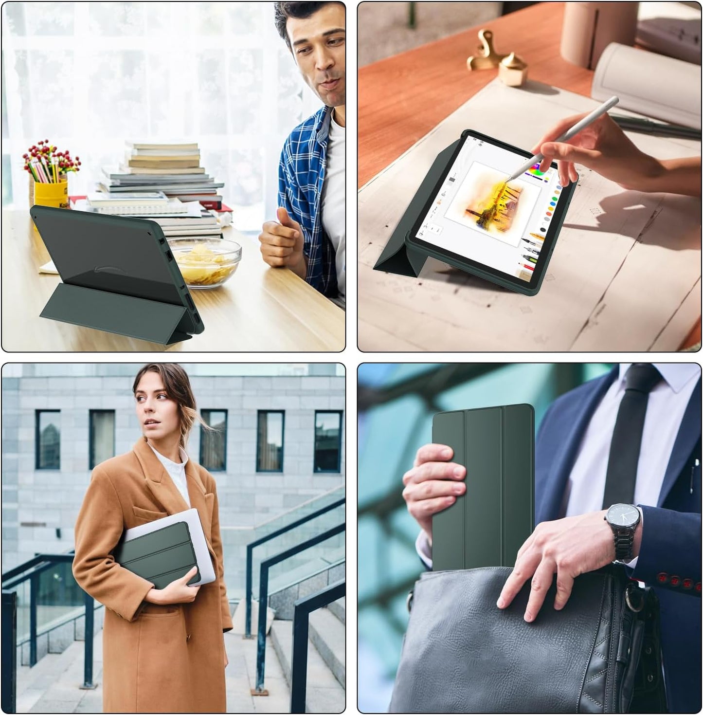 New Amazon Fire HD 10 Tablet Case(Only Fit 13th Gen, 2023 Release), Sanyetral Premium PU Leather Trifold Stand PC Clear Back Cover Case with Auto Wake/Sleep, Not for Nokia iPad Samsung -Navy Blue