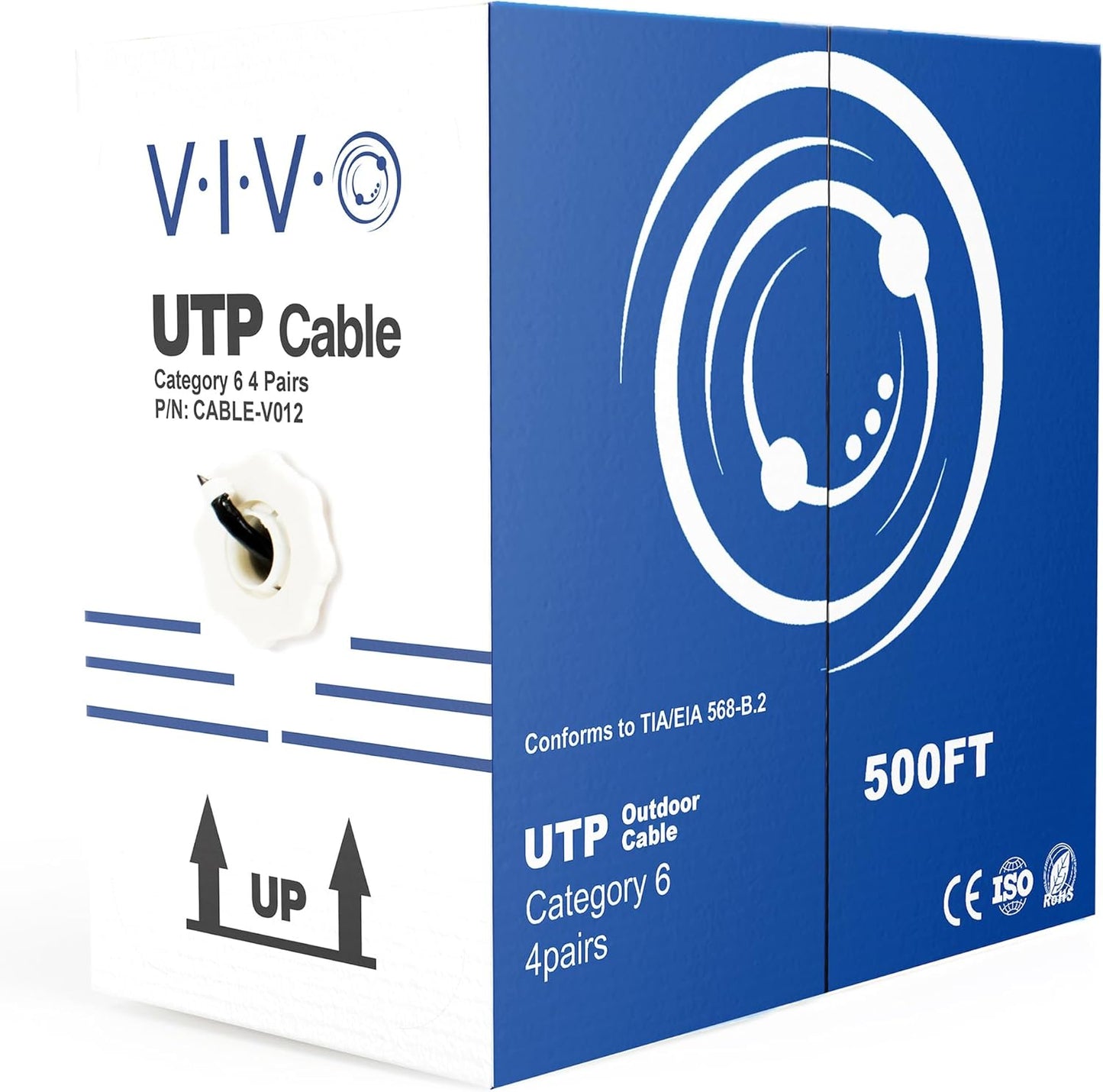 VIVO Waterproof 500ft Bulk Cat6 Wire, CCA Ethernet Cable, 23 AWG, UTP Pull Box, Outdoor Direct Burial, Black, CABLE-V012