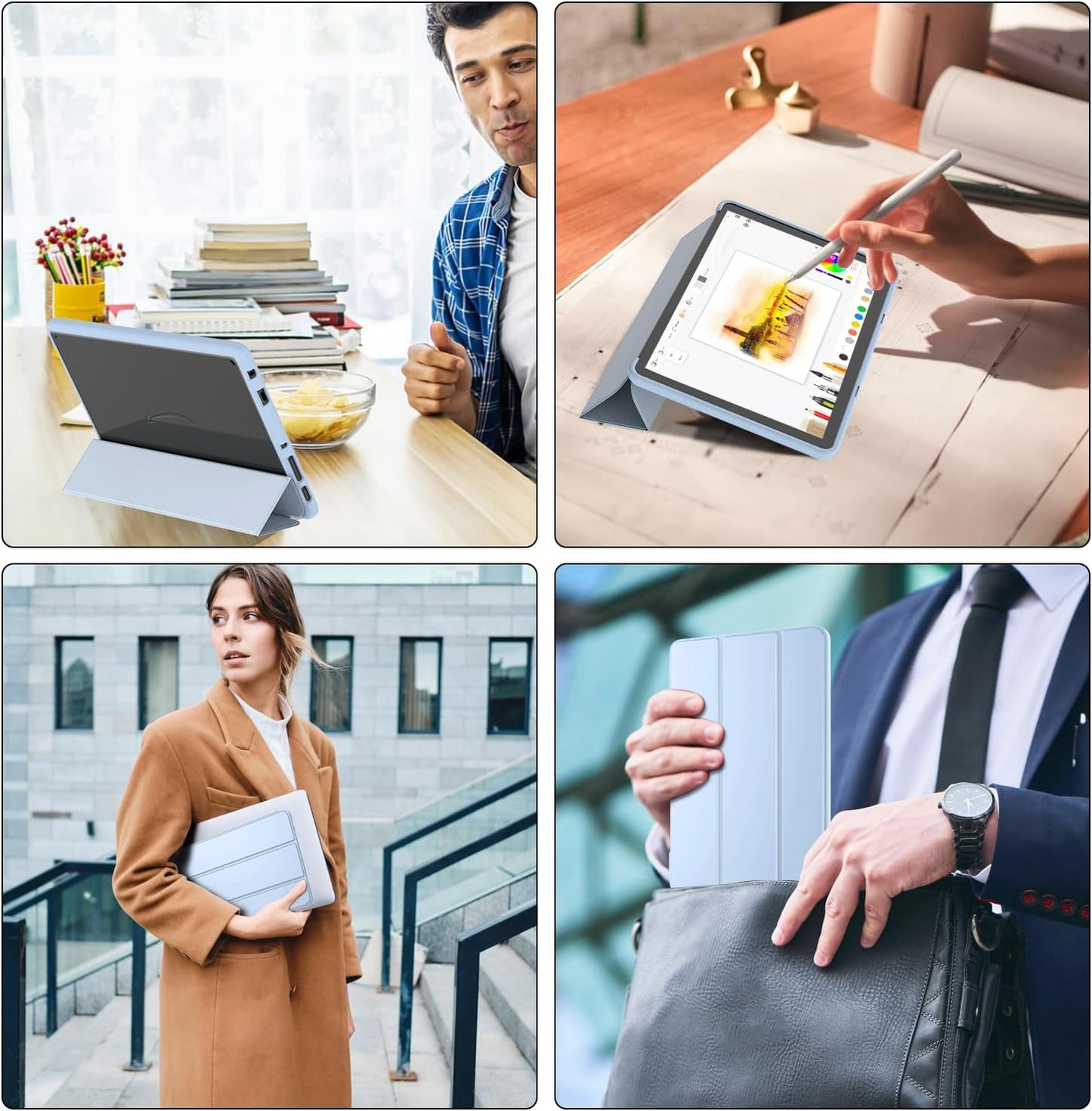 New Amazon Fire HD 10 Tablet Case(Only Fit 13th Gen, 2023 Release), Sanyetral Premium PU Leather Trifold Stand PC Clear Back Cover Case with Auto Wake/Sleep, Not for Nokia iPad Samsung -Navy Blue
