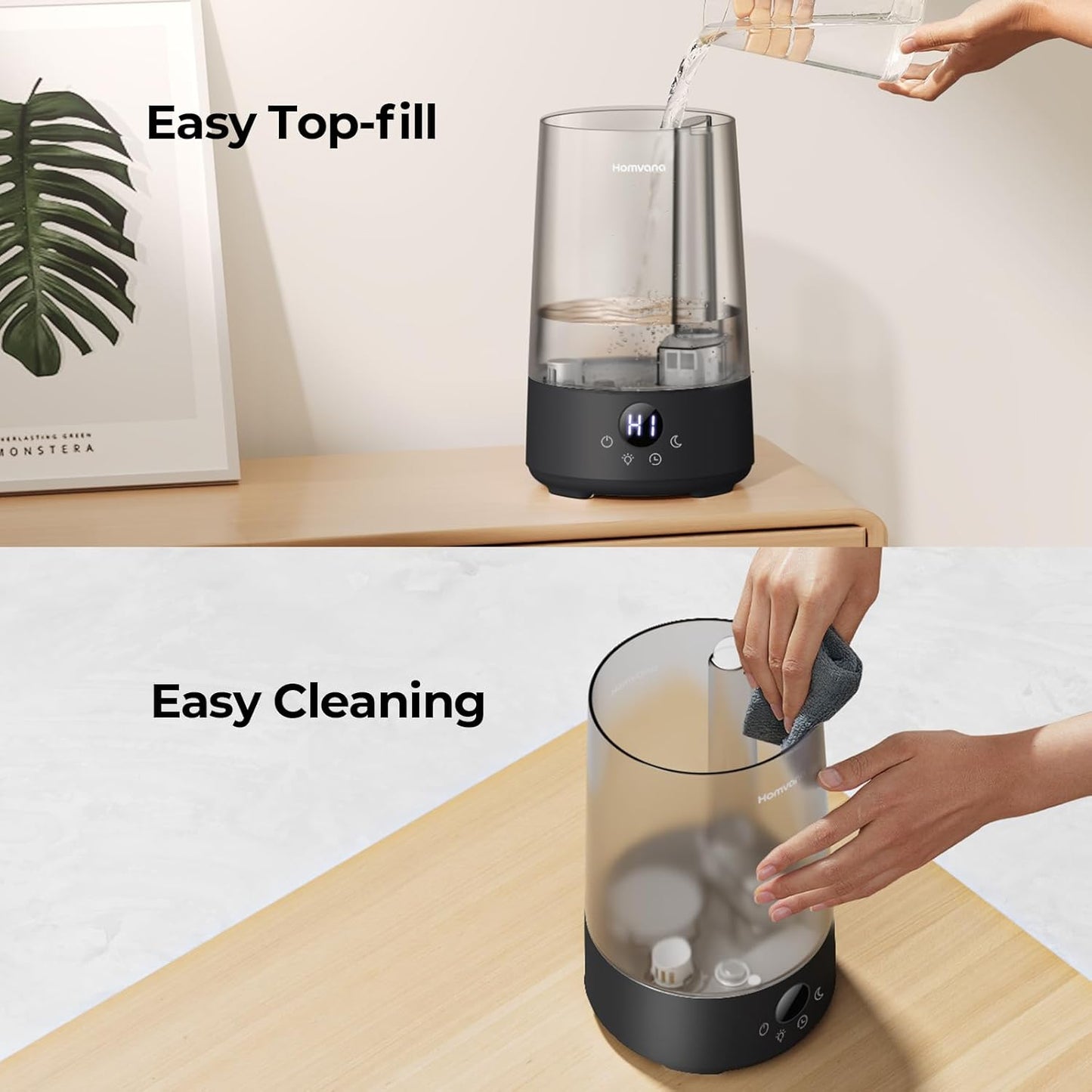 Homvana Humidifiers for Bedroom Home, 3.6 L Cool Mist Top-Fill 34H Super Long Time, Quiet 16dB, Baby Humidifier, Oil Diffuser for Large Room, Plants, Nursery, Office BPA FREE, 7 Color Light Ultrasonic