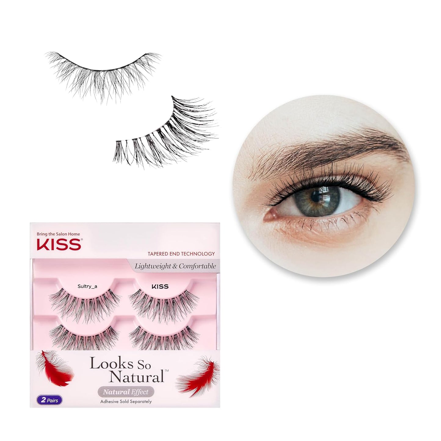 KISS Looks So Natural False Eyelashes Multipack, Lightweight & Comfortable, Tapered End Technology, Reusable, Cruelty-Free, Contact Lens Friendly, Style 'Shy', 5 Pairs Fake Eyelashes