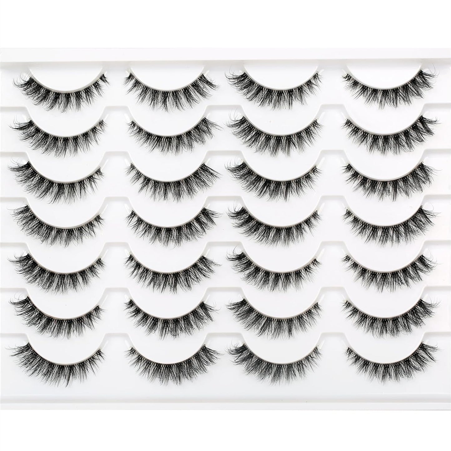 Pooplunch False Eyelashes Cat Eye Wispy Faux Mink Lashes Pack Fluffy Short Natural Fake Lashes 7 Pairs Multipack