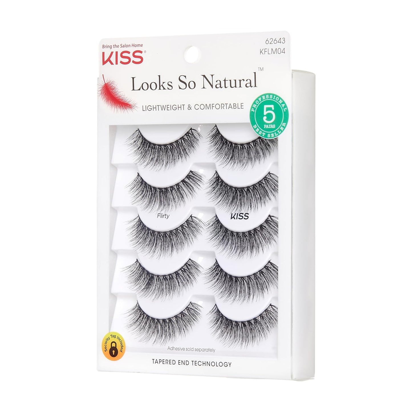 KISS Looks So Natural False Eyelashes Multipack, Lightweight & Comfortable, Tapered End Technology, Reusable, Cruelty-Free, Contact Lens Friendly, Style 'Shy', 5 Pairs Fake Eyelashes
