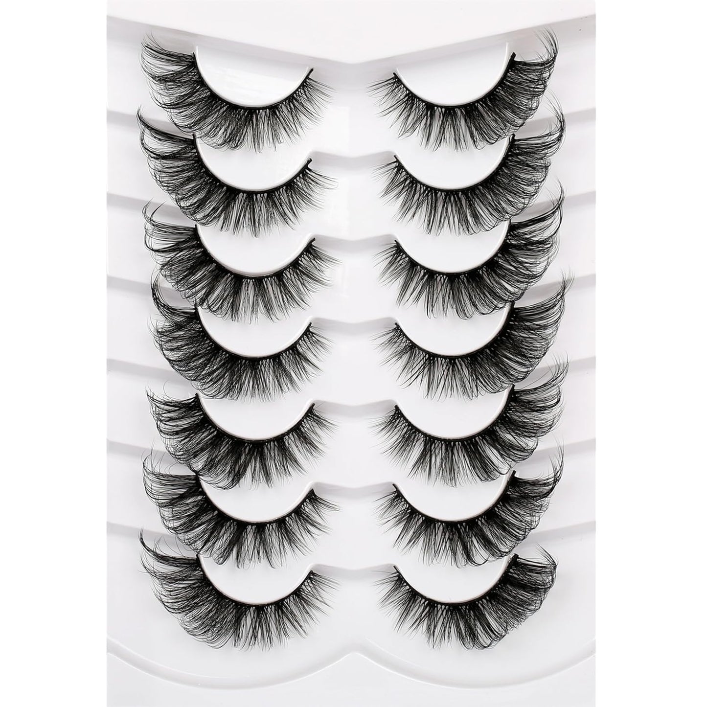 Pooplunch False Eyelashes Cat Eye Wispy Faux Mink Lashes Pack Fluffy Short Natural Fake Lashes 7 Pairs Multipack