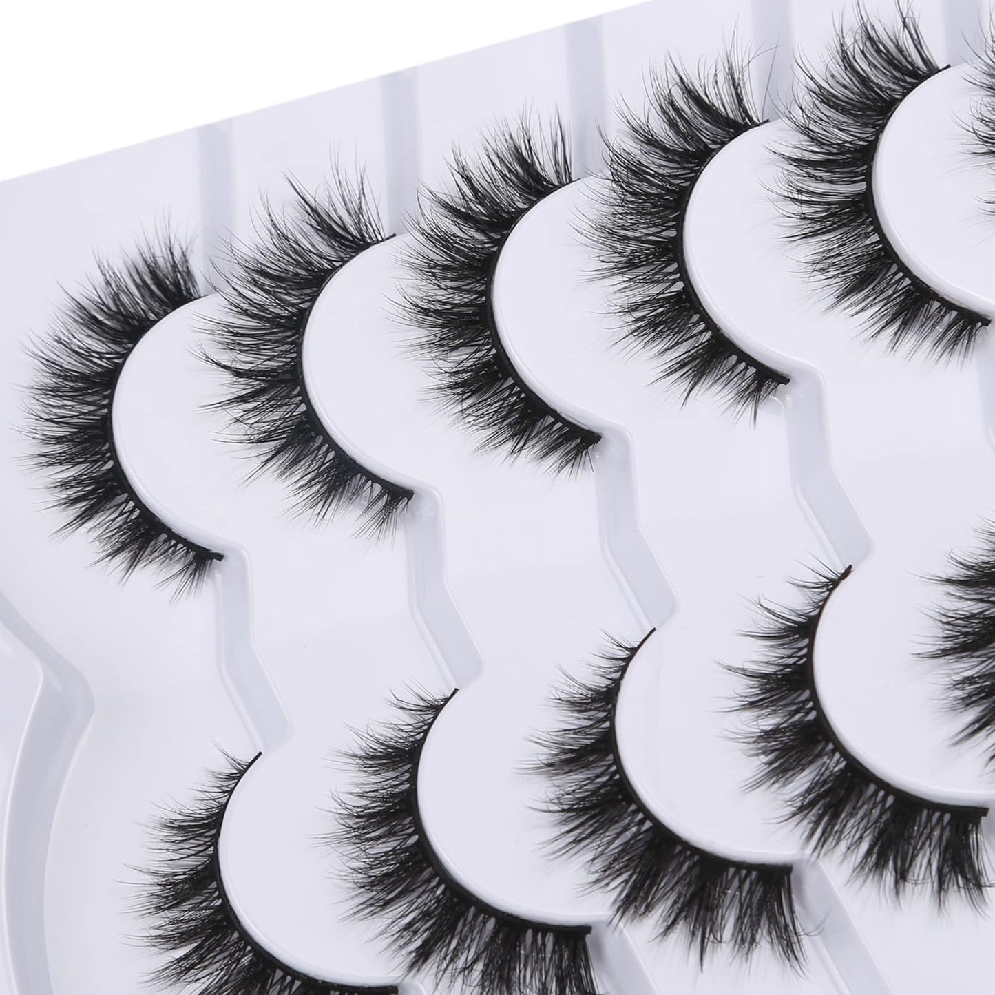 Pooplunch False Eyelashes Cat Eye Wispy Faux Mink Lashes Pack Fluffy Short Natural Fake Lashes 7 Pairs Multipack