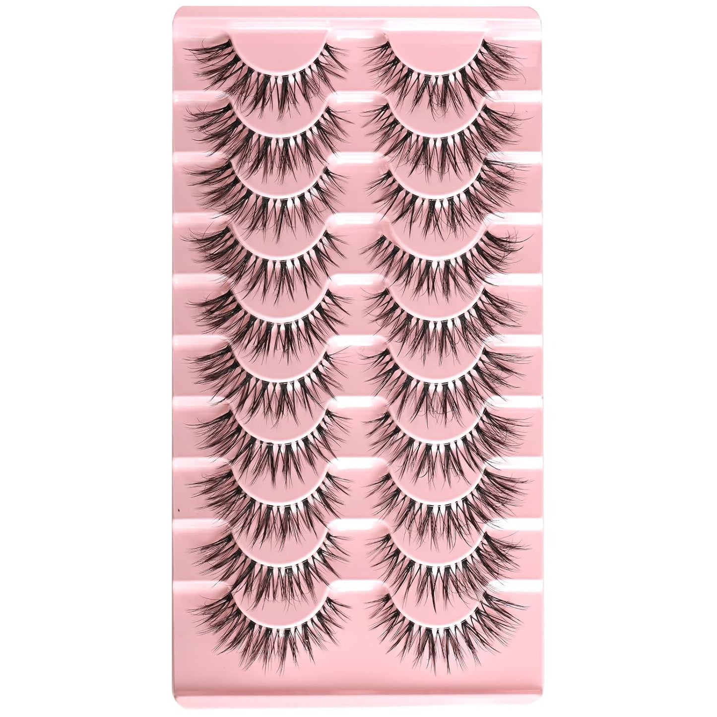 FARRED Natural Lashes Wispy False Eyelashes Fake Cat Eye Lashes Pack 10 Pairs Natural Look Lash Strips Fluffy Mink Eyelash Full Strip Lashes (C1 | 8-14MM)
