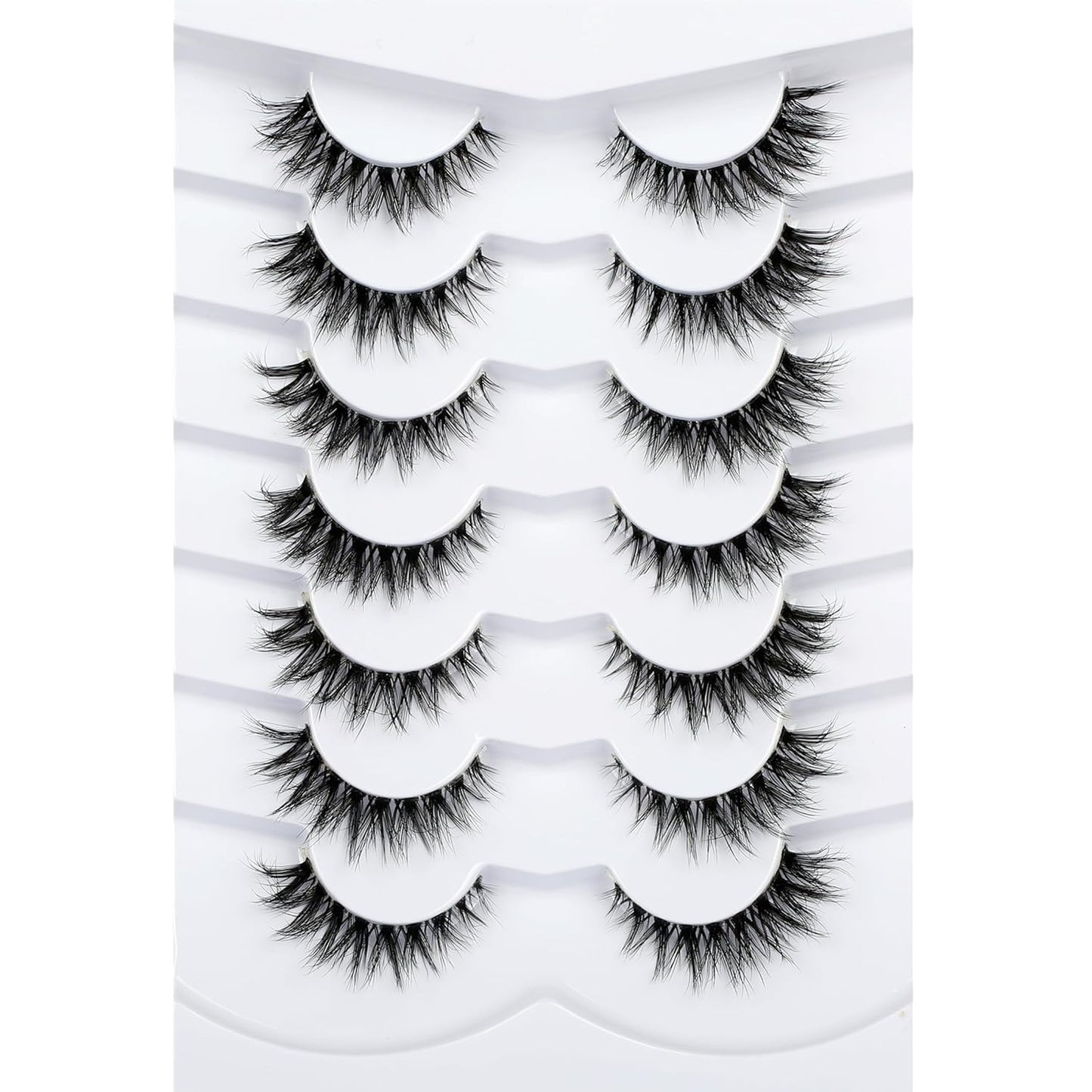 Pooplunch False Eyelashes Cat Eye Wispy Faux Mink Lashes Pack Fluffy Short Natural Fake Lashes 7 Pairs Multipack