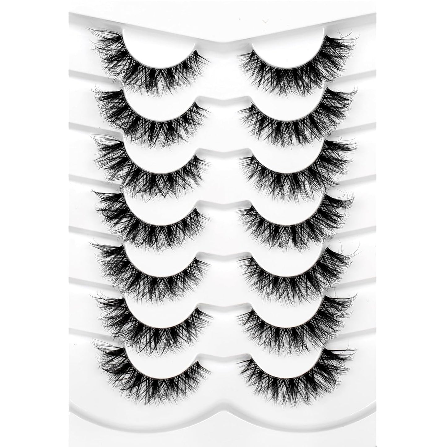 Pooplunch False Eyelashes Cat Eye Wispy Faux Mink Lashes Pack Fluffy Short Natural Fake Lashes 7 Pairs Multipack