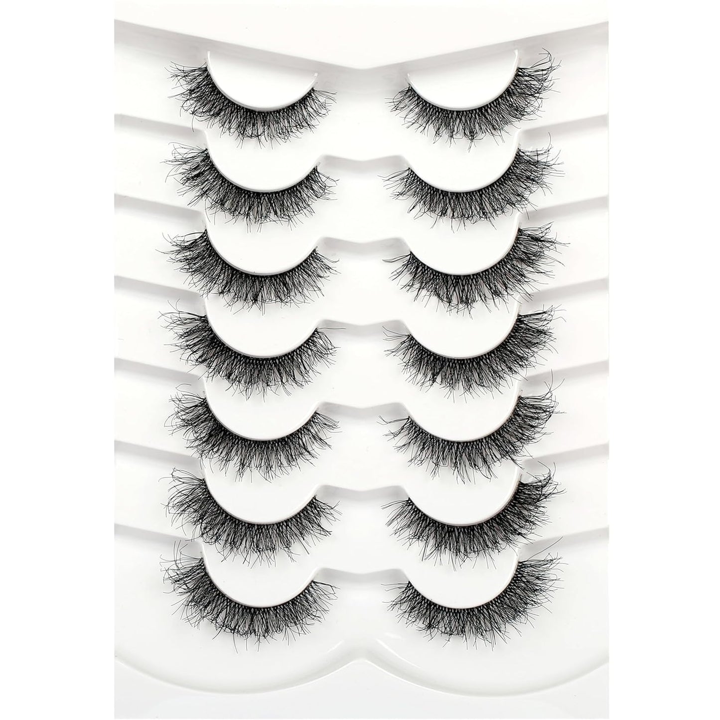 Pooplunch False Eyelashes Cat Eye Wispy Faux Mink Lashes Pack Fluffy Short Natural Fake Lashes 7 Pairs Multipack