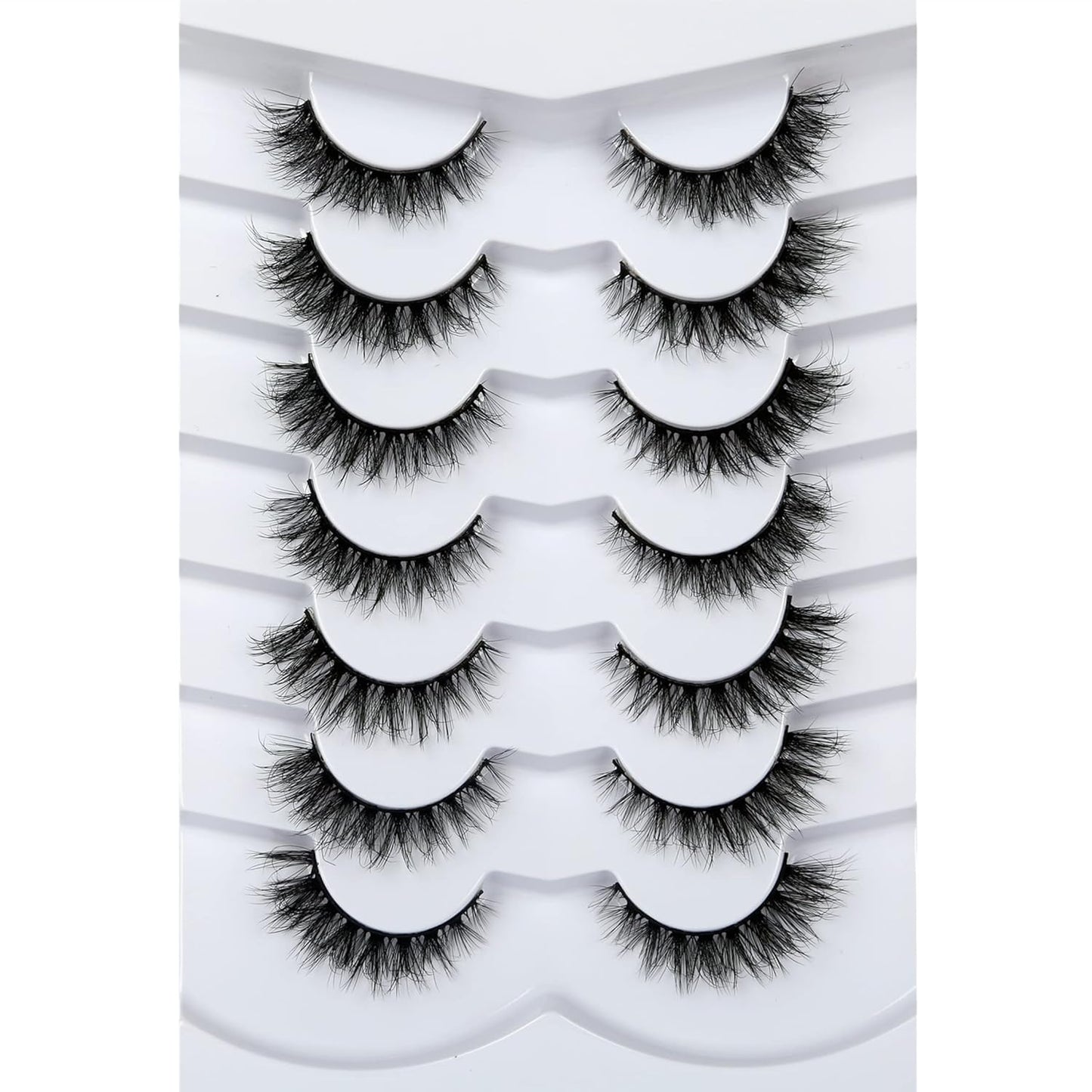 Pooplunch False Eyelashes Cat Eye Wispy Faux Mink Lashes Pack Fluffy Short Natural Fake Lashes 7 Pairs Multipack