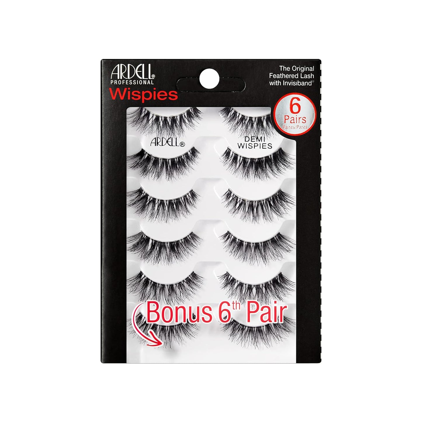 Ardell Demi Wispies - Black, The Original Feathered Lash with Invisiband, 6 pairs, 1-pack