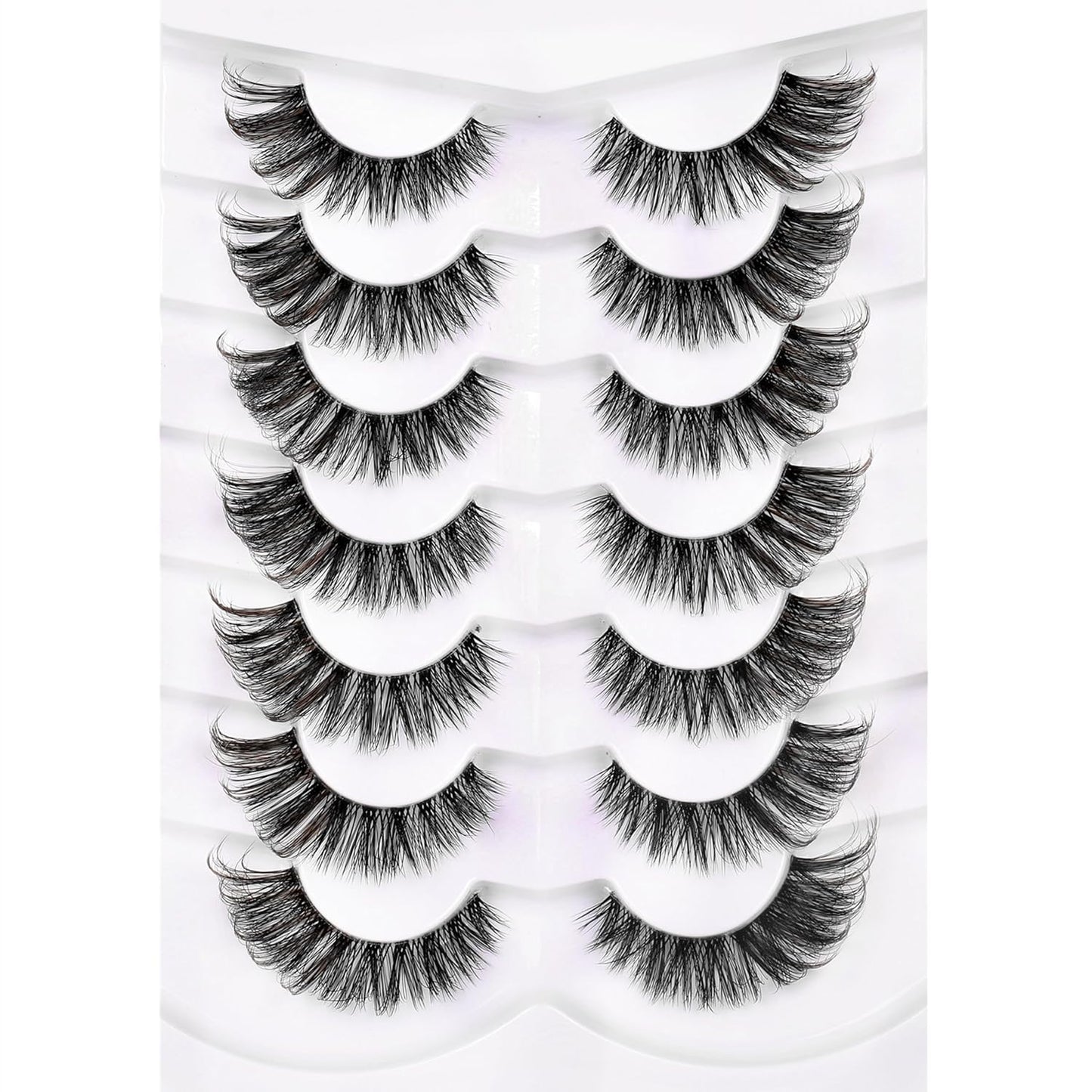 Pooplunch False Eyelashes Cat Eye Wispy Faux Mink Lashes Pack Fluffy Short Natural Fake Lashes 7 Pairs Multipack