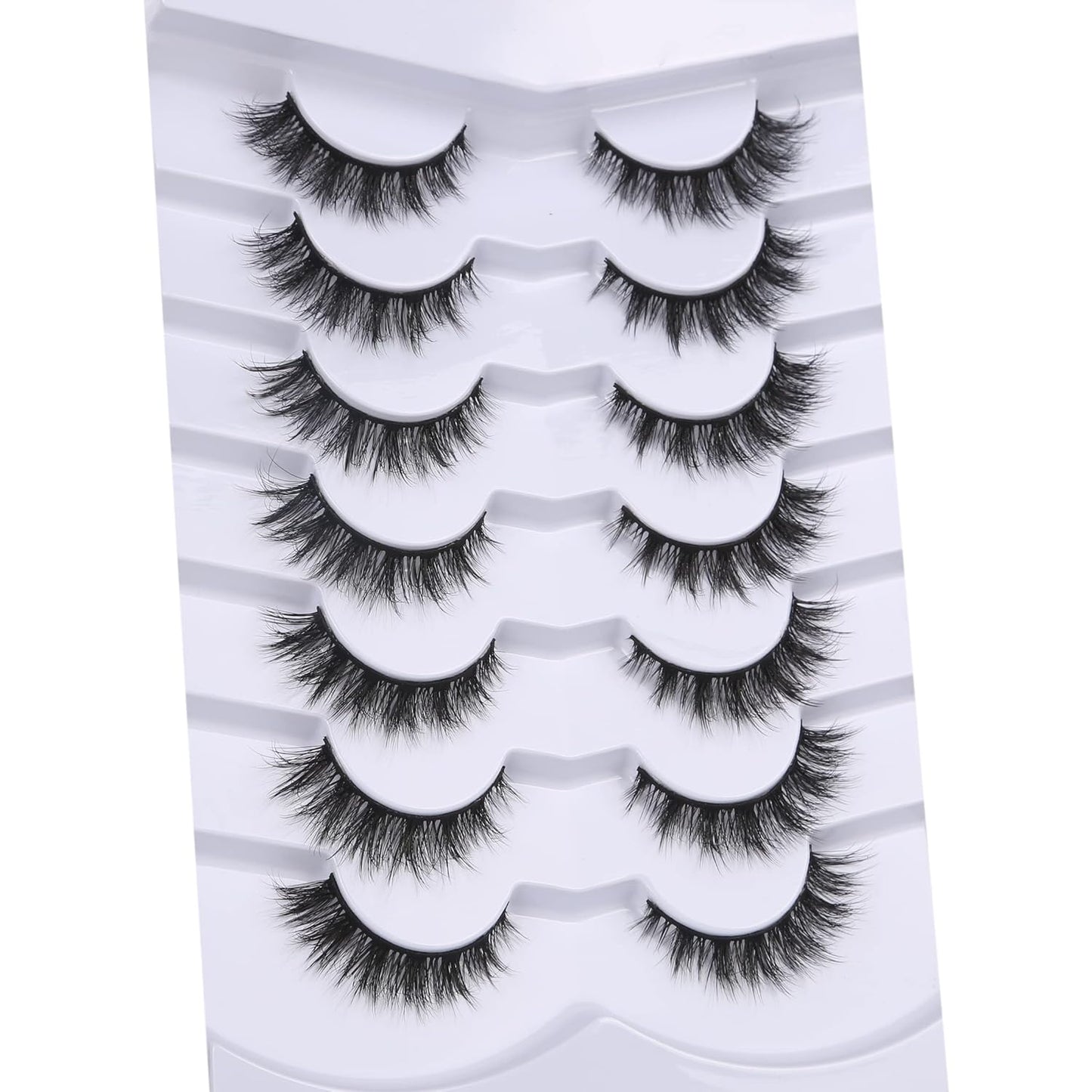 Pooplunch False Eyelashes Cat Eye Wispy Faux Mink Lashes Pack Fluffy Short Natural Fake Lashes 7 Pairs Multipack